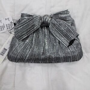 Loeffler Randall Silver Metallic Bow Clutch